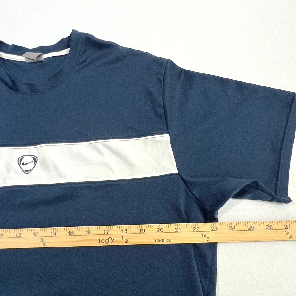 Vintage Nike Dri Fit Shirt Mens XL Navy Blue White Chest Stripe Athletic Y2K